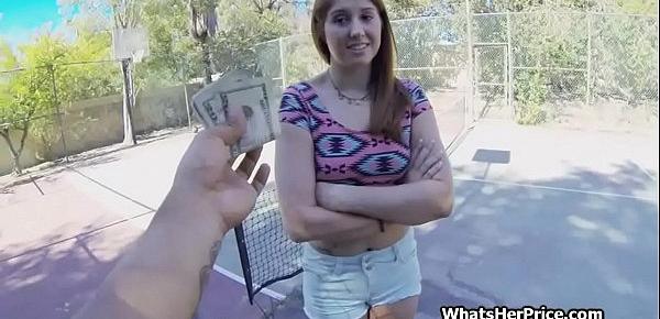  Fucking broke redhead teen for cash on a tennis court